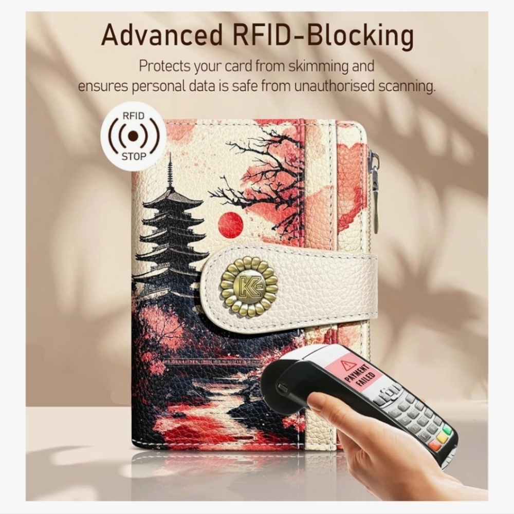 RFID-Blocking Wallet with Scenic Design Japanese Asian Tapestry Print